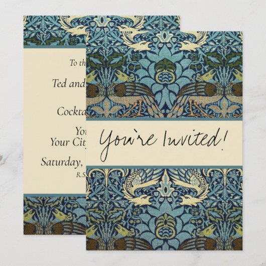William Morris Pfau und Drache Webdesign Einladung (Vorne/Hinten)