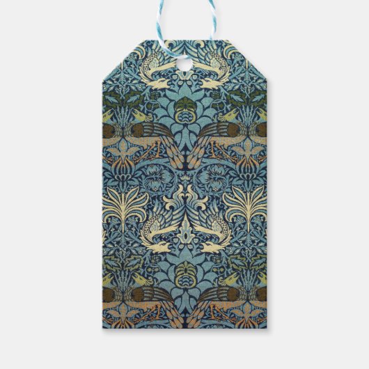 William Morris Pfau und Drache Webdesign Geschenkanhänger (Vorderseite)