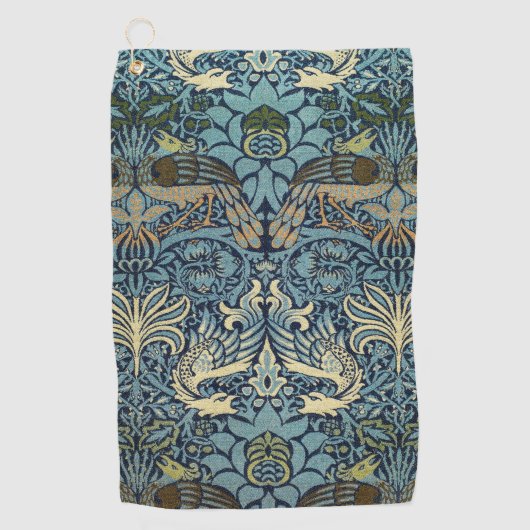 William Morris Pfau und Drache Webdesign Golfhandtuch (Vorderseite)