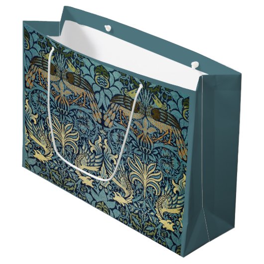 William Morris Pfau und Drache Webdesign Große Geschenktüte (Vorderseite Schrägansicht)