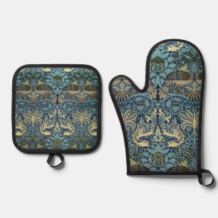 William Morris Pfau und Drache Webdesign Ofenhandschuh & Topflappen-Set