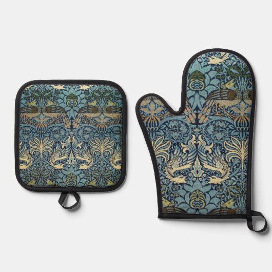William Morris Pfau und Drache Webdesign Ofenhandschuh & Topflappen-Set (Vorderseite)