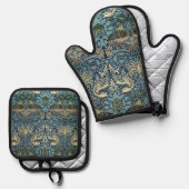 William Morris Pfau und Drache Webdesign Ofenhandschuh & Topflappen-Set (Vorderseite/Rückseite)