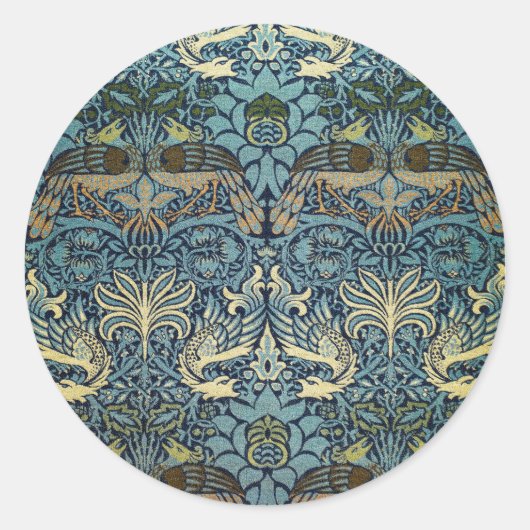 William Morris Pfau und Drache Webdesign Runder Aufkleber (Vorderseite)