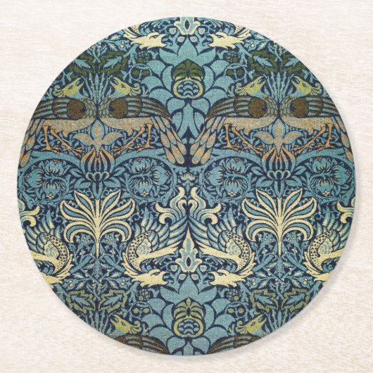 William Morris Pfau und Drache Webdesign Runder Pappuntersetzer (Vorderseite)