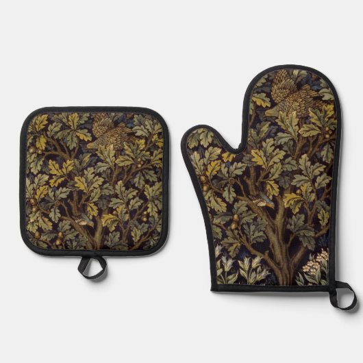 William Morris - Pheasant Bird Tree Botanical Ofenhandschuh & Topflappen-Set (Vorderseite)
