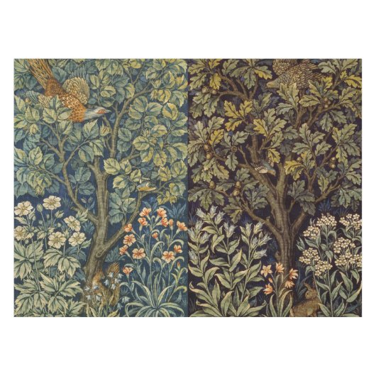 William Morris Pheasant Bird Tree Flower Tischdecke (Vorderseite (Horizontal))