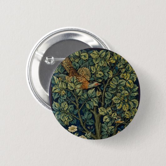 William Morris Pheasant Bird Tree Woodland Button (Vorne & Hinten)