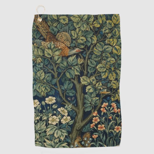William Morris Pheasant Bird Tree Woodland Golfhandtuch (Vorderseite)