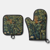 William Morris Pheasant Bird Tree Woodland Ofenhandschuh & Topflappen-Set (Vorderseite)