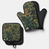 William Morris Pheasant Bird Tree Woodland Ofenhandschuh & Topflappen-Set (Vorderseite/Rückseite)