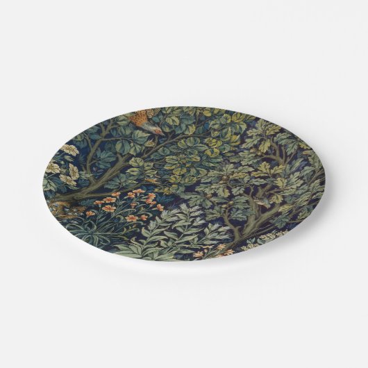 William Morris Pheasant Bird Tree Woodland Pappteller (Schrägansicht)