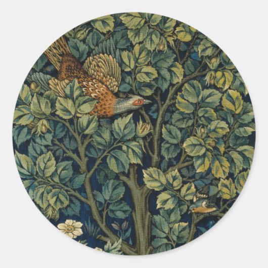 William Morris Pheasant Bird Tree Woodland Runder Aufkleber (Vorderseite)