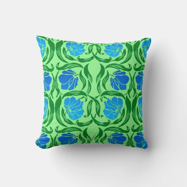 William Morris Pimpernel, Blue & Lime Green Kissen (Vorderseite)