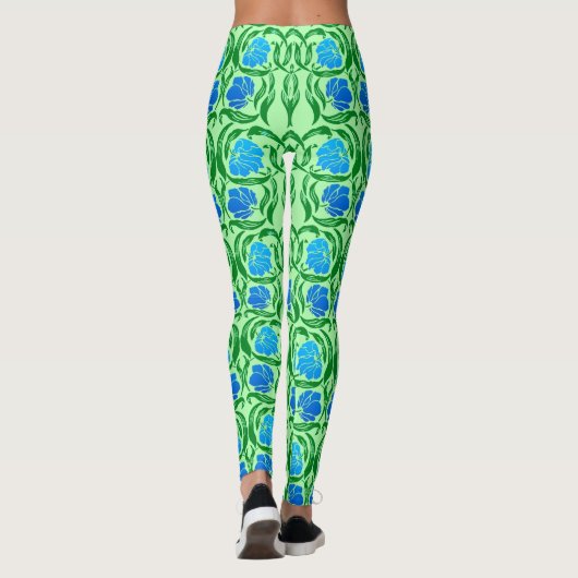 William Morris Pimpernel, Blue & Lime Green Leggings (Rückseite)