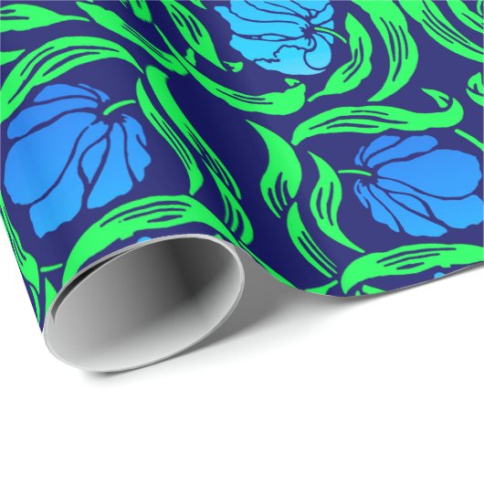 William Morris Pimpernel, Cobalt Blue und Green Geschenkpapier (Rolleneckpunkt)