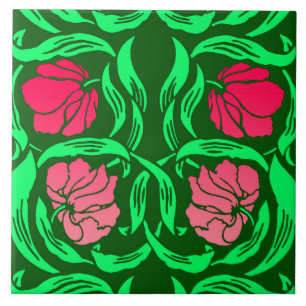 William Morris Pimpernel, Coral Pink und Green Fliese