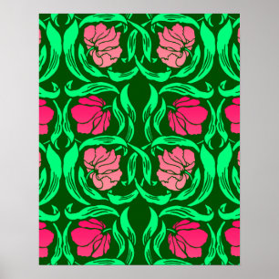 William Morris Pimpernel, Coral Pink und Green Poster