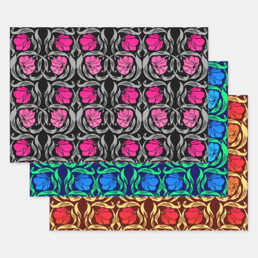 William Morris Pimpernel, Fuchsia, Blue, Brown Geschenkpapier Set (Set)