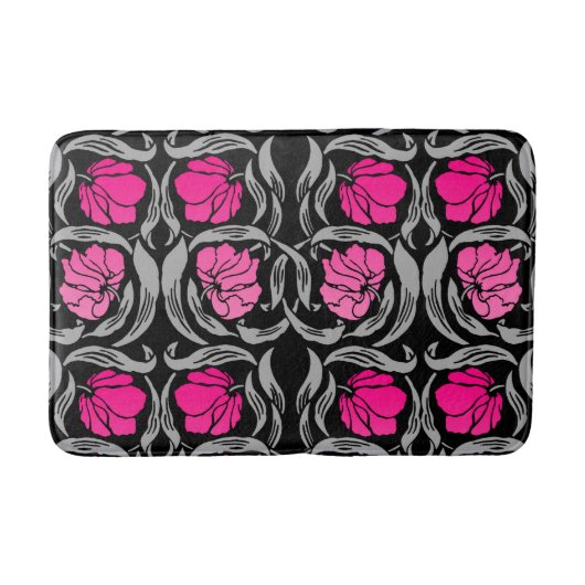 William Morris Pimpernel, Fuchsia Pink und Black Badematte (Vorderseite)
