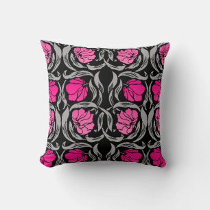 William Morris Pimpernel, Fuchsia Pink und Black Kissen