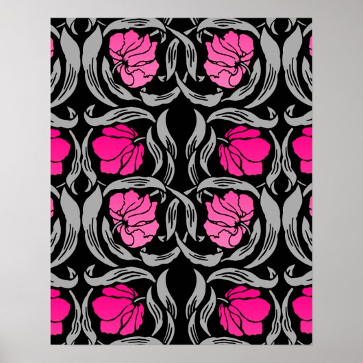 William Morris Pimpernel, Fuchsia Pink und Black Poster (Vorne)