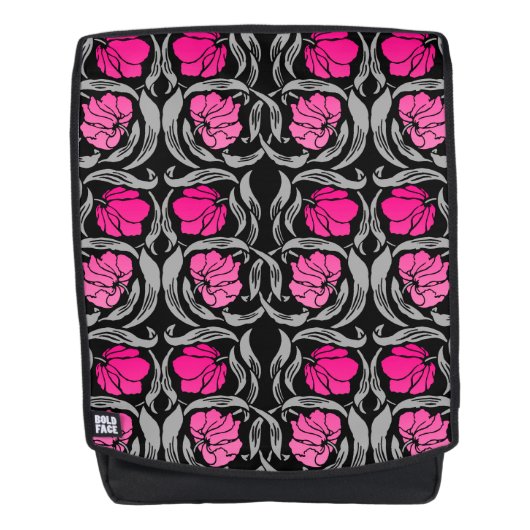 William Morris Pimpernel, Fuchsia Pink und Black Rucksack (Vorderseite)