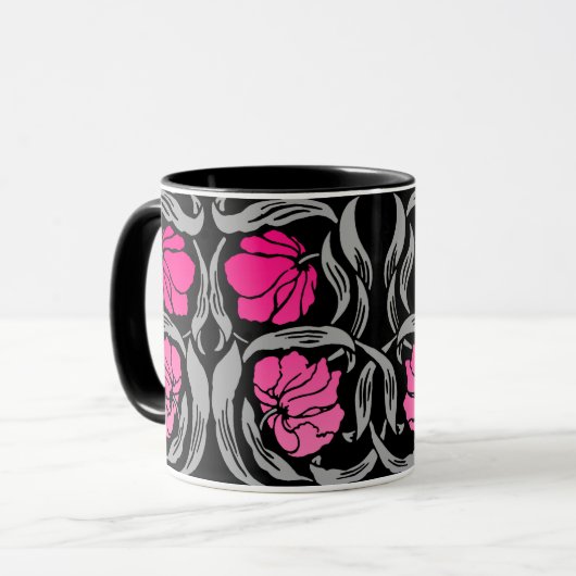 William Morris Pimpernel, Fuchsia Pink und Black Tasse (Vorderseite Links)