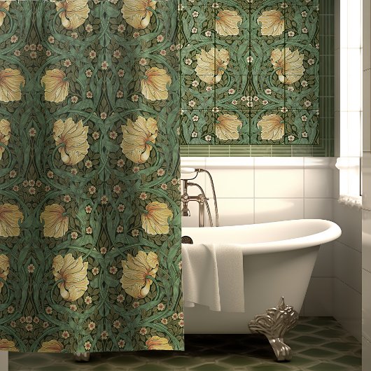 William Morris Pimpernel Green Art Nouveau Floral Duschvorhang