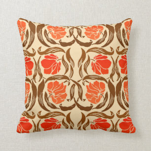 William Morris Pimpernel, Mandarin Orange & Braun Kissen