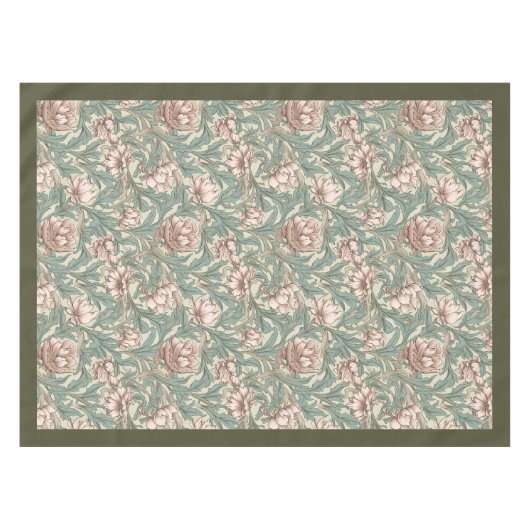 William Morris Pimpernel Pastellgrün, blassrosa Tischdecke (Vorderseite (Horizontal))