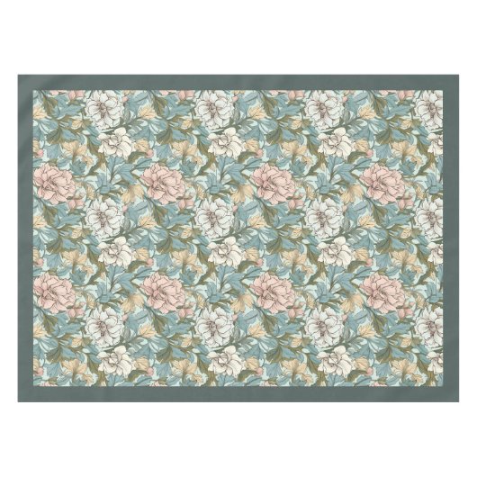 William Morris Pimpernel Pastellgrün Elfenbeinrosa Tischdecke (Vorderseite (Horizontal))