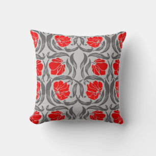 William Morris Pimpernel, Silber Grau und Rot Kissen