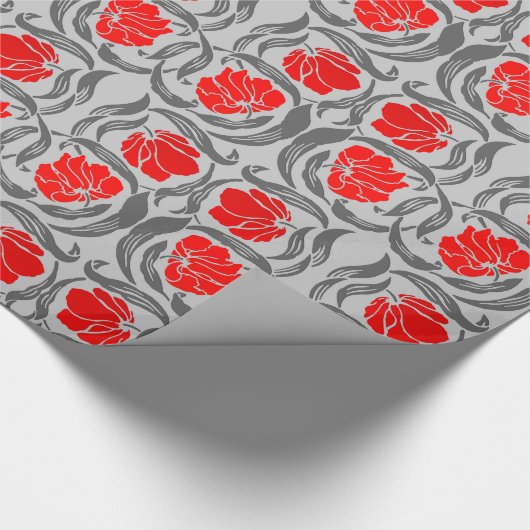 William Morris Pimpernel, Silver Gray und Red Geschenkpapier (Ecke)