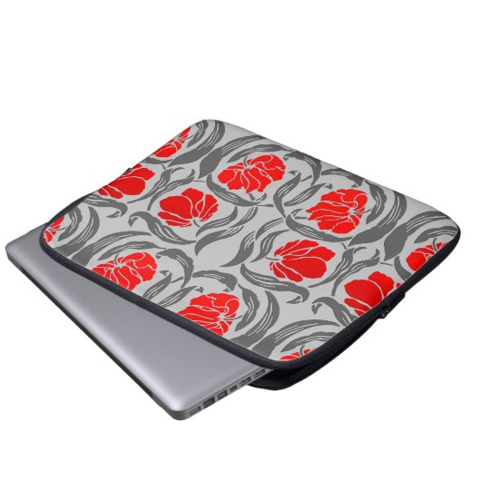 William Morris Pimpernel, Silver Gray und Red Laptopschutzhülle (Vorne Knopf)