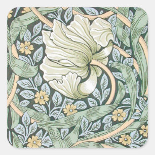William Morris Pimpernel Tulpen Botanische Kunst Quadratischer Aufkleber