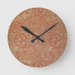William Morris Pink Poppy Blume Floral Runde Wanduhr