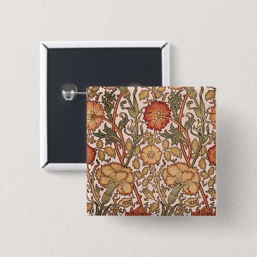 William Morris Pink Rose Blume Wallpaper Pattern Button (Vorne & Hinten)