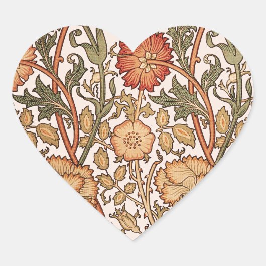 William Morris Pink Rose Blume Wallpaper Pattern Herz-Aufkleber (Vorderseite)