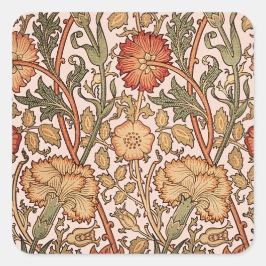 William Morris Pink Rose Blume Wallpaper Pattern Quadratischer Aufkleber (Vorderseite)