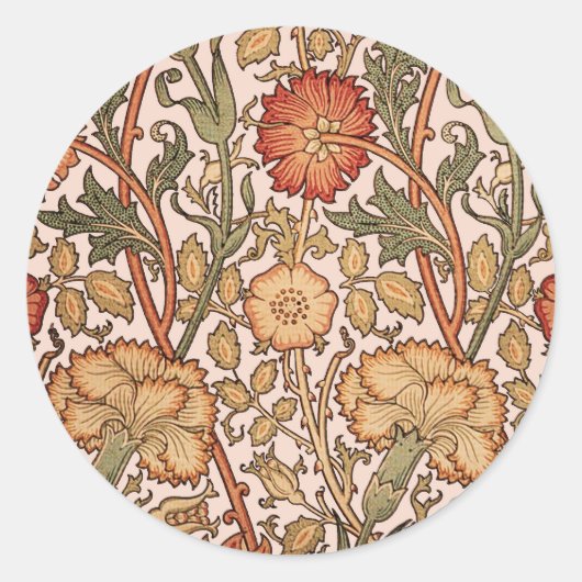 William Morris Pink Rose Blume Wallpaper Pattern Runder Aufkleber (Vorderseite)