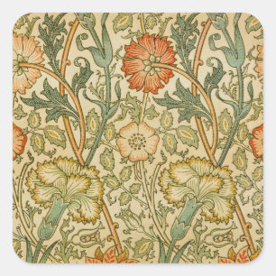 William Morris Pink Rose Border Florales Kunstwerk Quadratischer Aufkleber