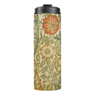 William Morris Pink Rose Border Florales Kunstwerk Thermosbecher
