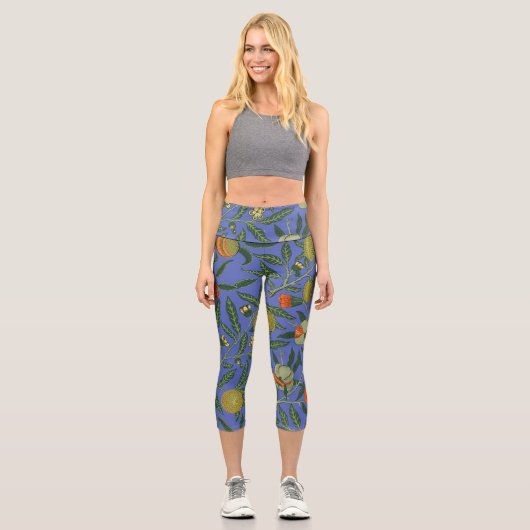 William Morris Pomegranate Blue Colorful Wallpaper Capri Leggings (Vorderseite)