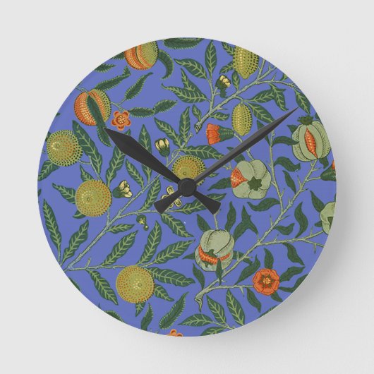William Morris Pomegranate Blue Colorful Wallpaper Runde Wanduhr (Vorderseite)