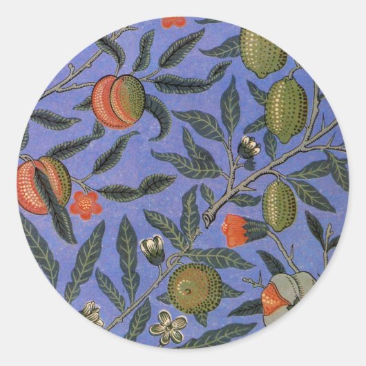 William Morris Pomegranate Blue Colorful Wallpaper Runder Aufkleber (Vorderseite)