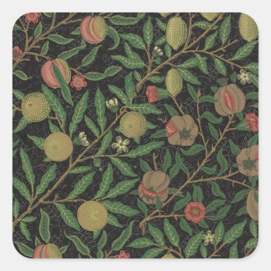 William Morris Pomegranate Classic Frucht Quadratischer Aufkleber (Vorderseite)