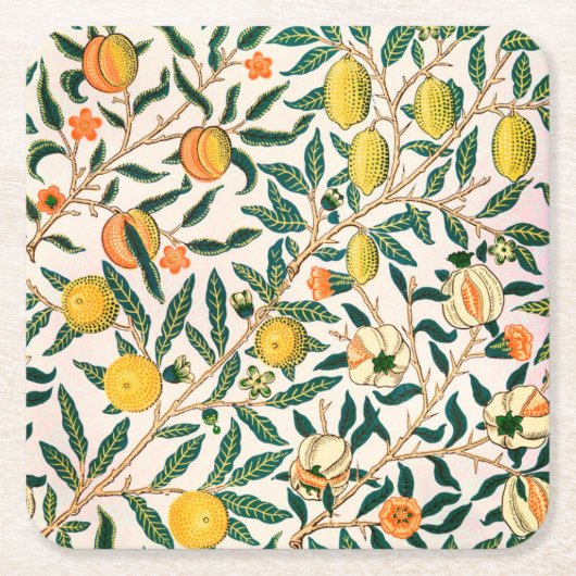 WILLIAM MORRIS "POMEGRANATE" SQUARE PAPER UNTERSET RECHTECKIGER PAPPUNTERSETZER (Vorderseite)