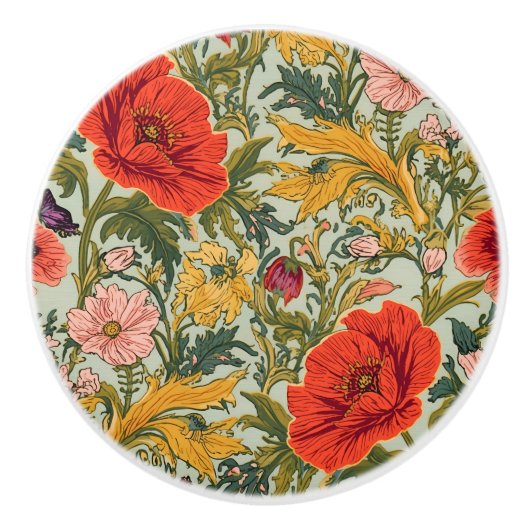 William Morris Poppies Floral Art Nouveau Pattern Keramikknauf (Vorderseite)