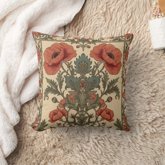 William Morris Poppies Floral Art Nouveau Pattern  Kissen (Decke)